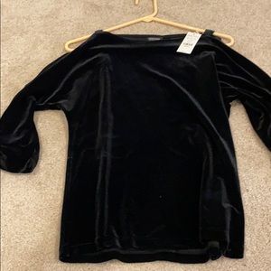 Cold shoulder Black Velvet Blouse, small